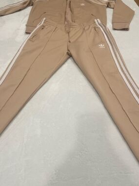 adidas Beige Tracksuit Set with Jacket Pants White Side Stripes